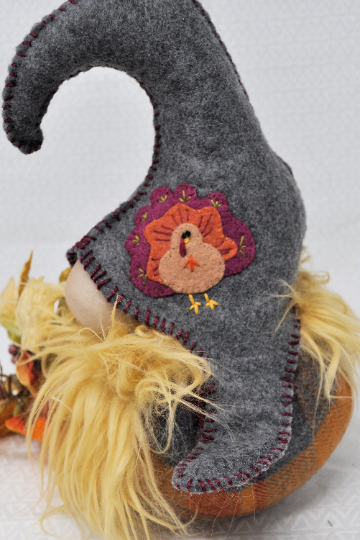 Wool Applique Digital Pattern - Mungo Gnome November Series