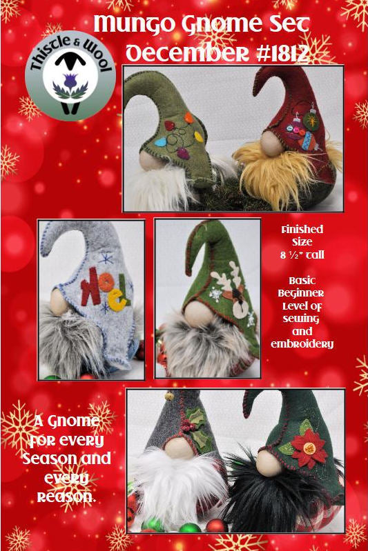 Wool Applique Packaged Pattern - Mungo Gnome December Series