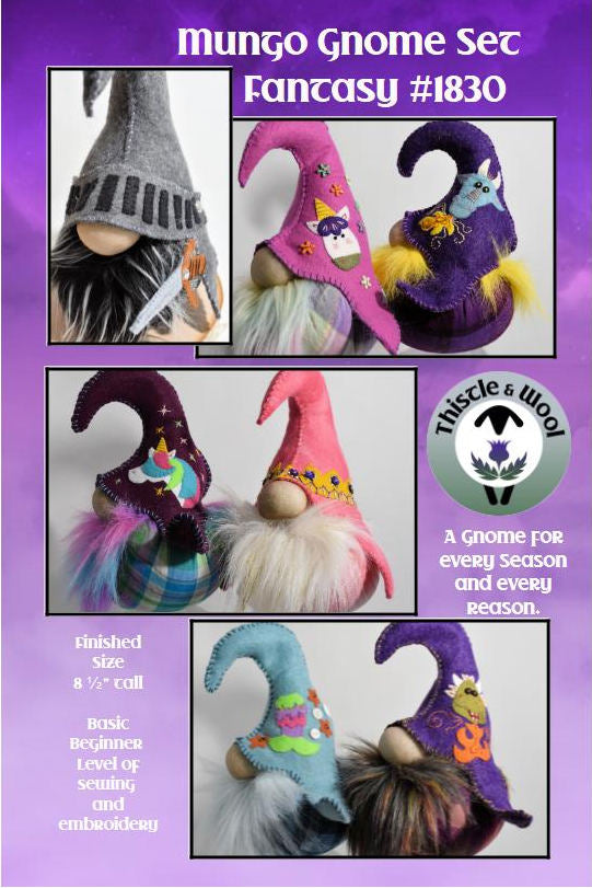 Wool Applique Packaged Pattern - Mungo Gnome Fantasy Set